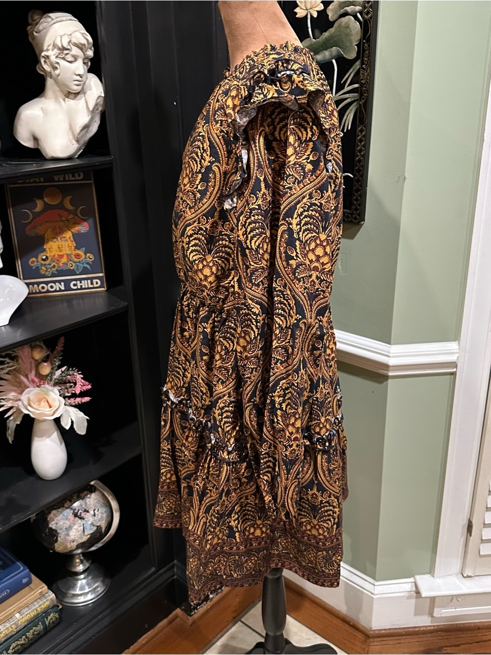 Anthropologie A Loves A Damask Print Voile Ruffle Dress – Size XL - Picture 5 of 13